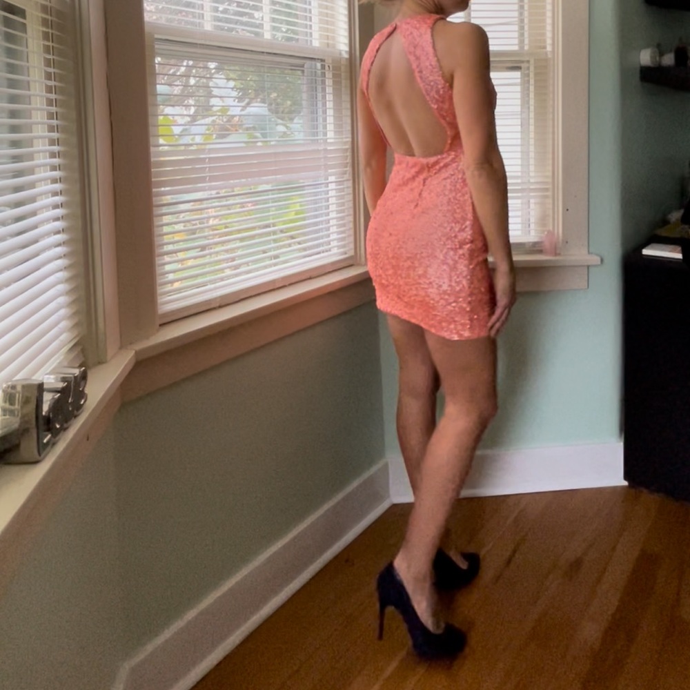 Express Peach Sequin Backless Mini Dress sz 2